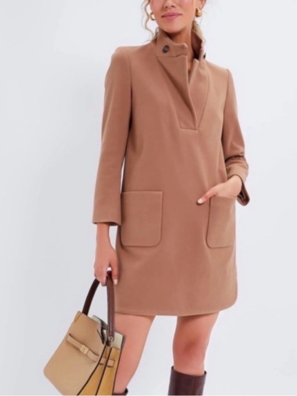 Tuckernuck Emerson Classic Camel Shift Dress with Patch Pockets